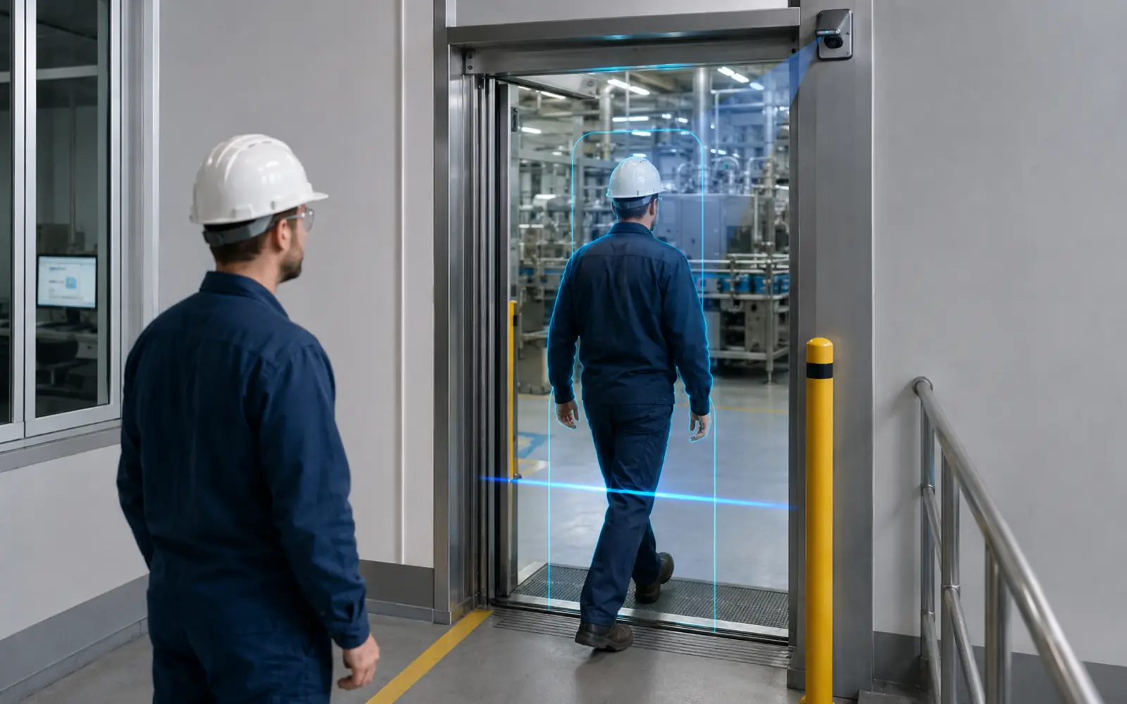3D access point monitoring system detecting personnel at an industrial entrance