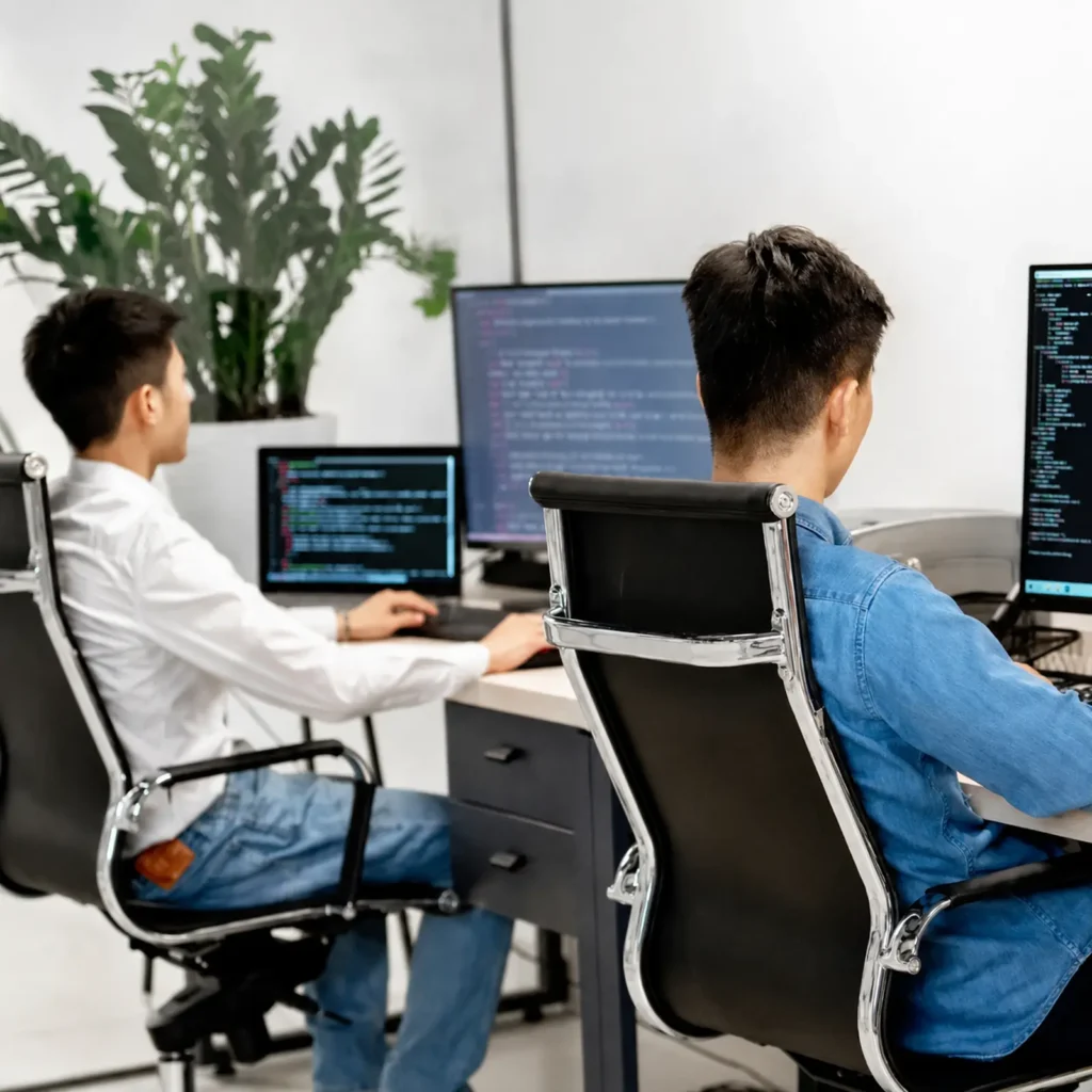 X-Dynamics software engineers collaborating on 3D vision algorithms and depth data processing