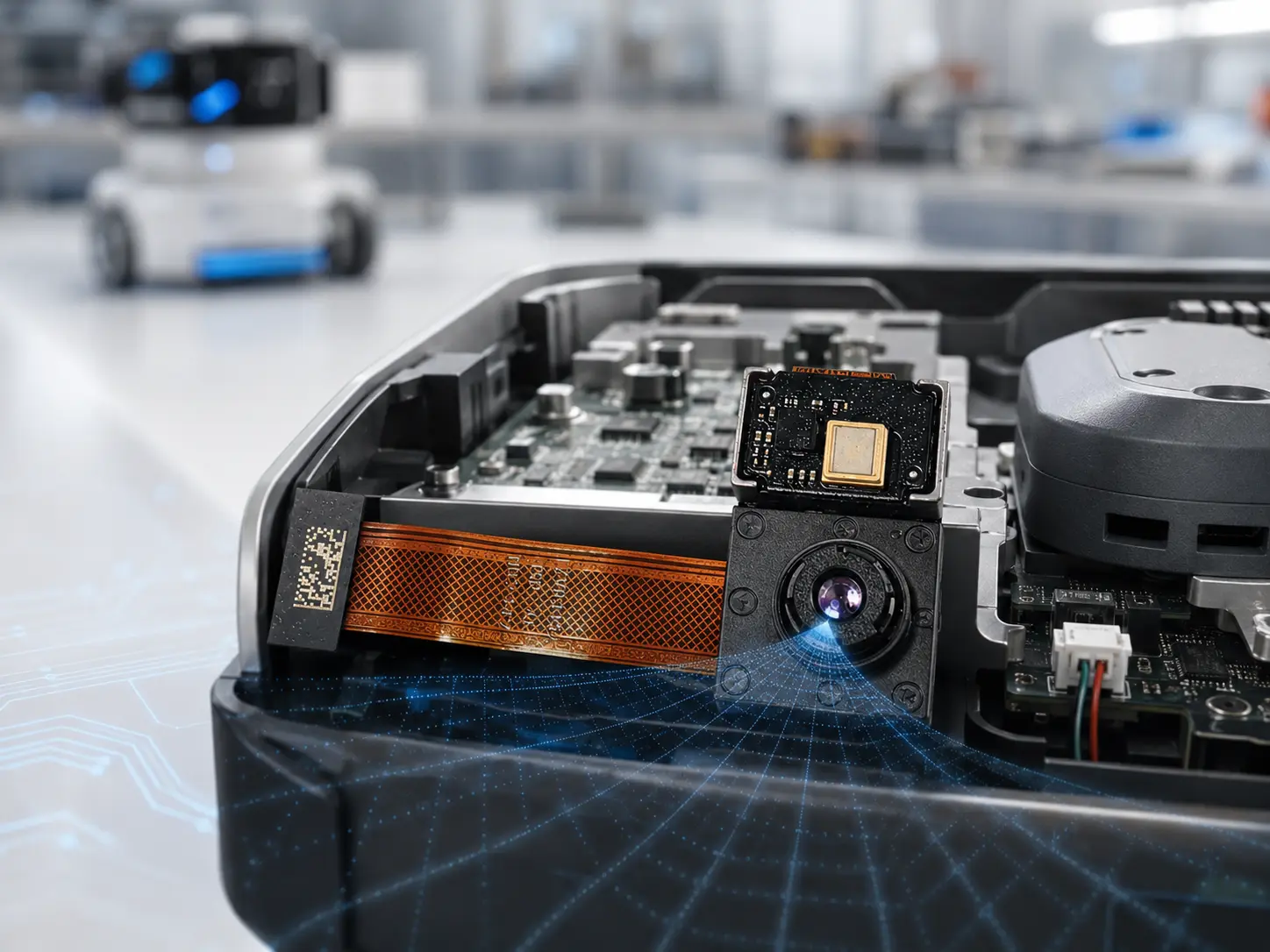 X-D450 embedded iToF camera module integrated into a compact robot vision system