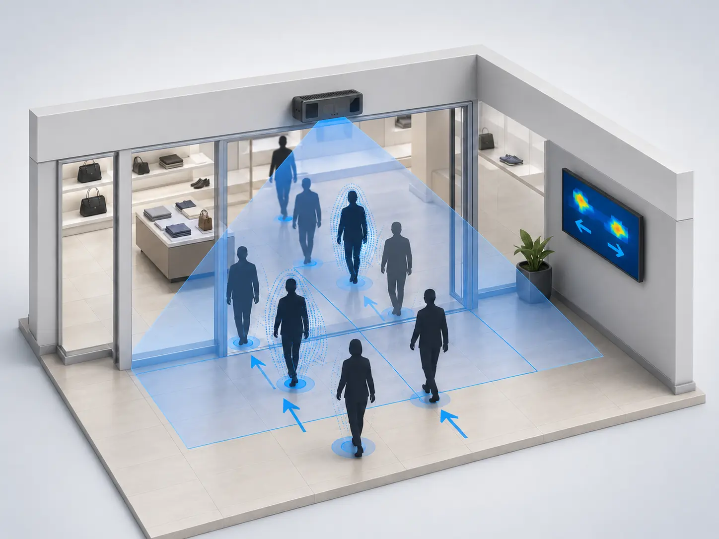 X-Dynamics X-D535L and X-D535H 3D ToF people counting system at a retail entrance