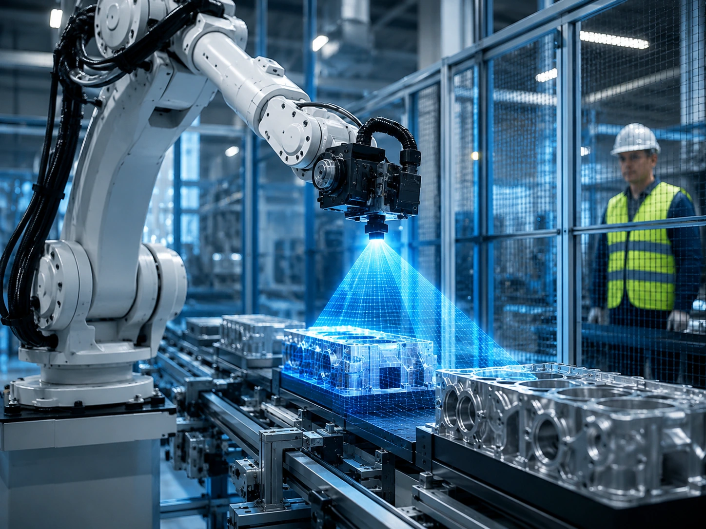 Industrial robot using 3D vision for object detection and automated guidance