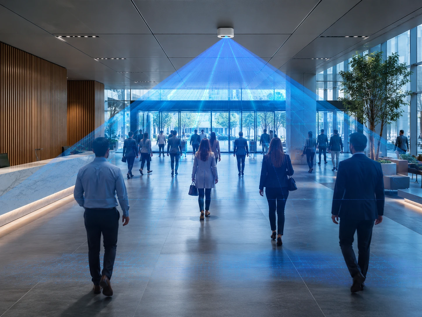 3D people analytics and human sensing system monitoring a public entrance