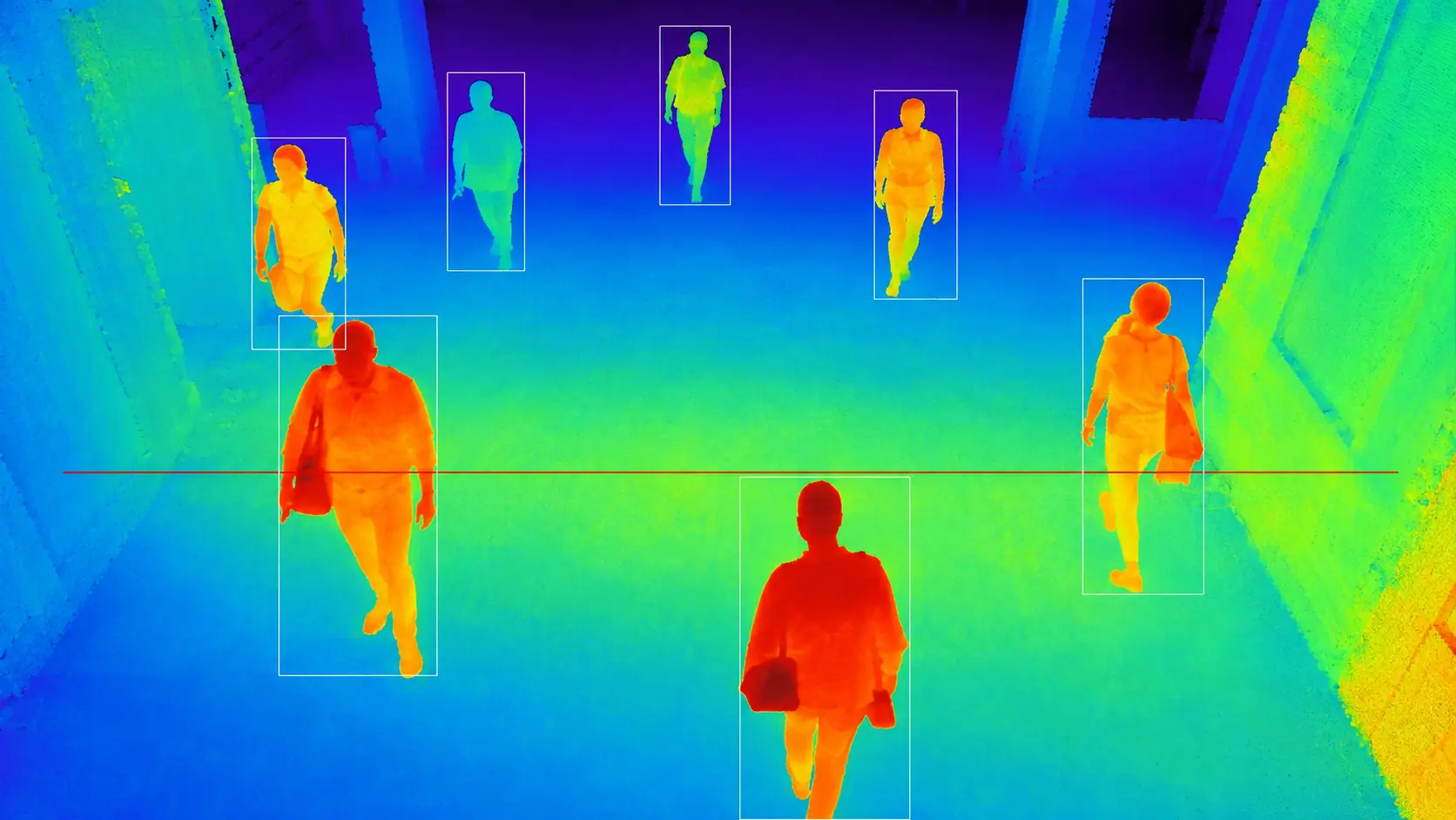 X-dynamics iToF depth-sensing technology detecting and counting people in a commercial environment