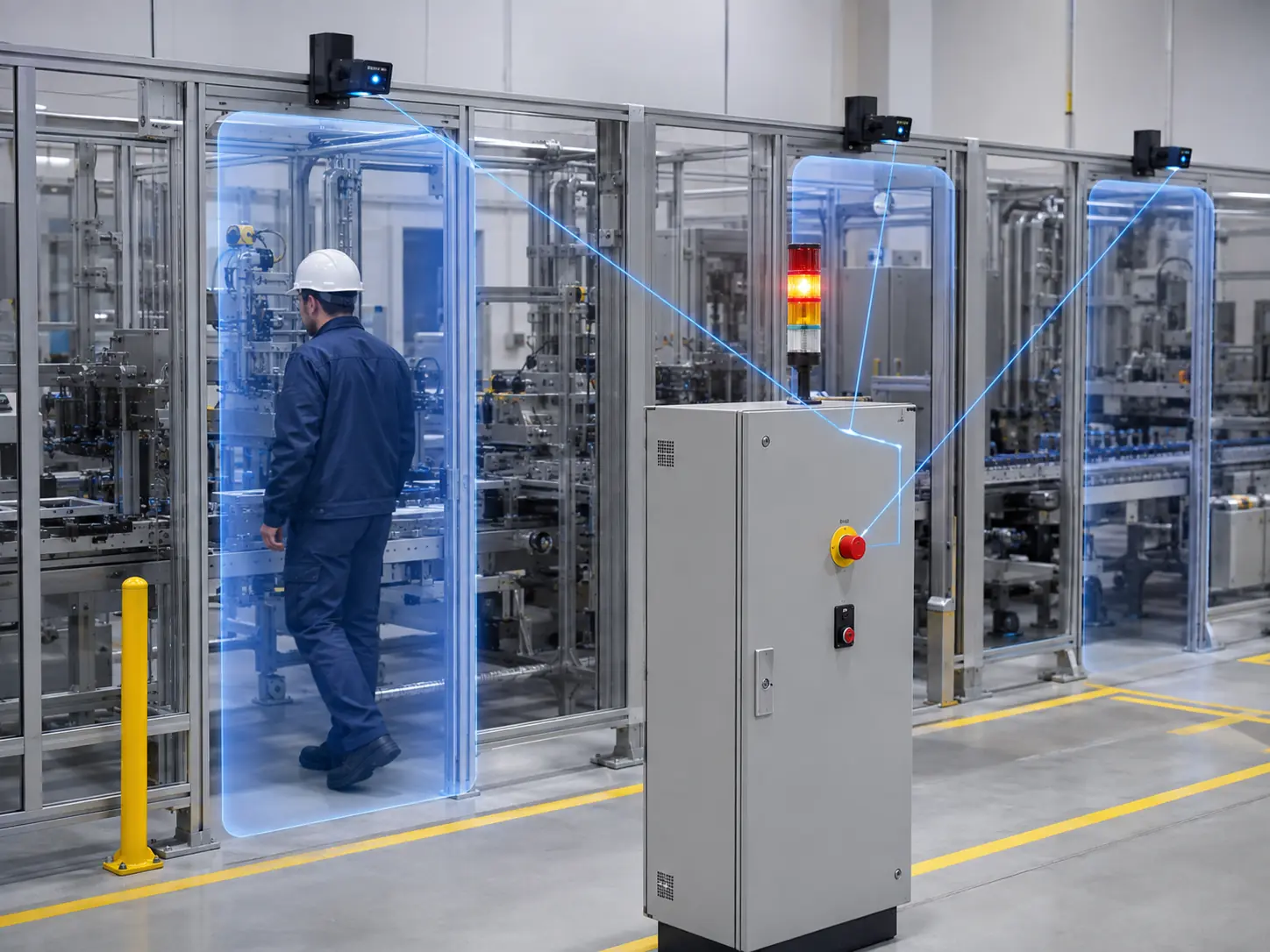 3D safety zone monitoring around industrial machinery