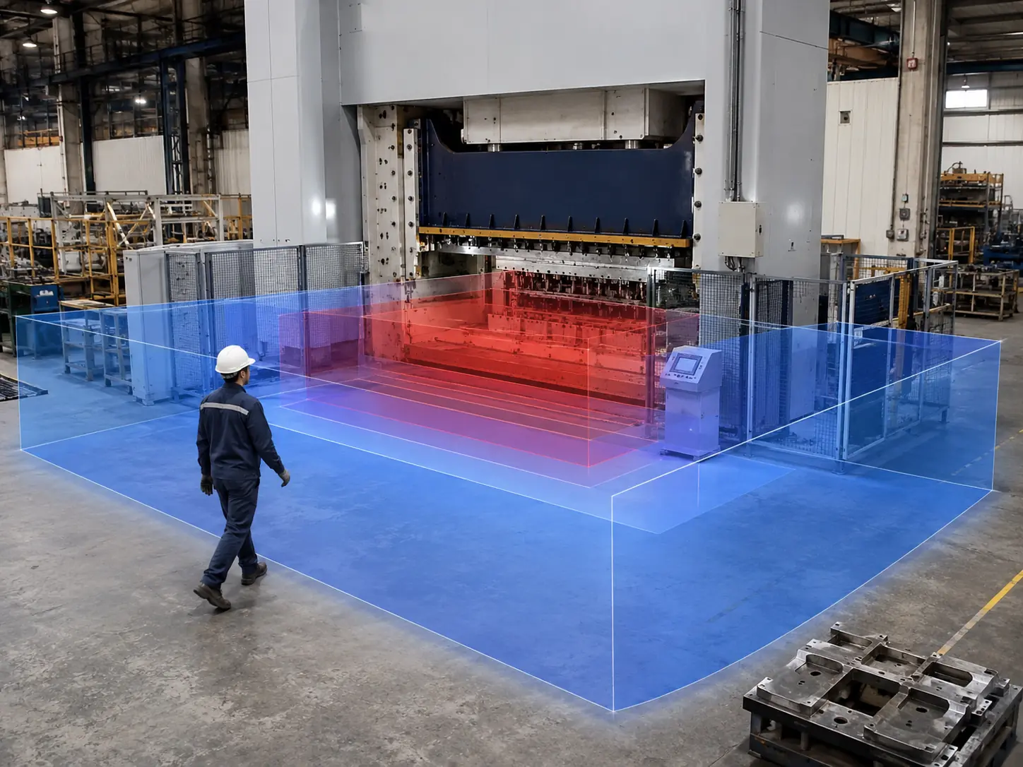 Industrial 3D sensing system linked with safety alarms and emergency shutdown