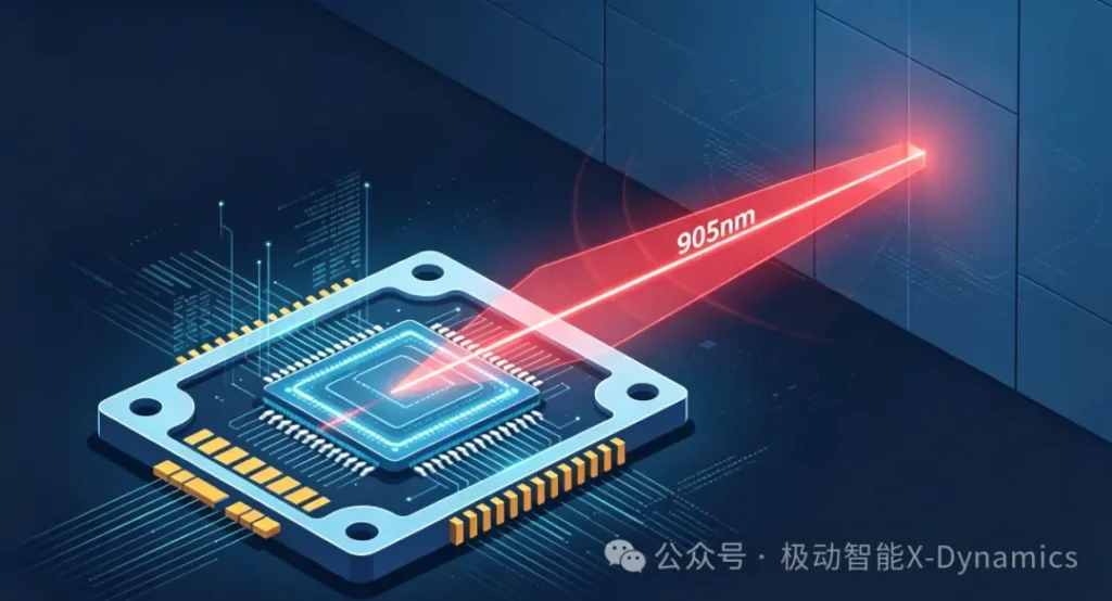 905 nm dToF laser ranging module measuring the distance to a target