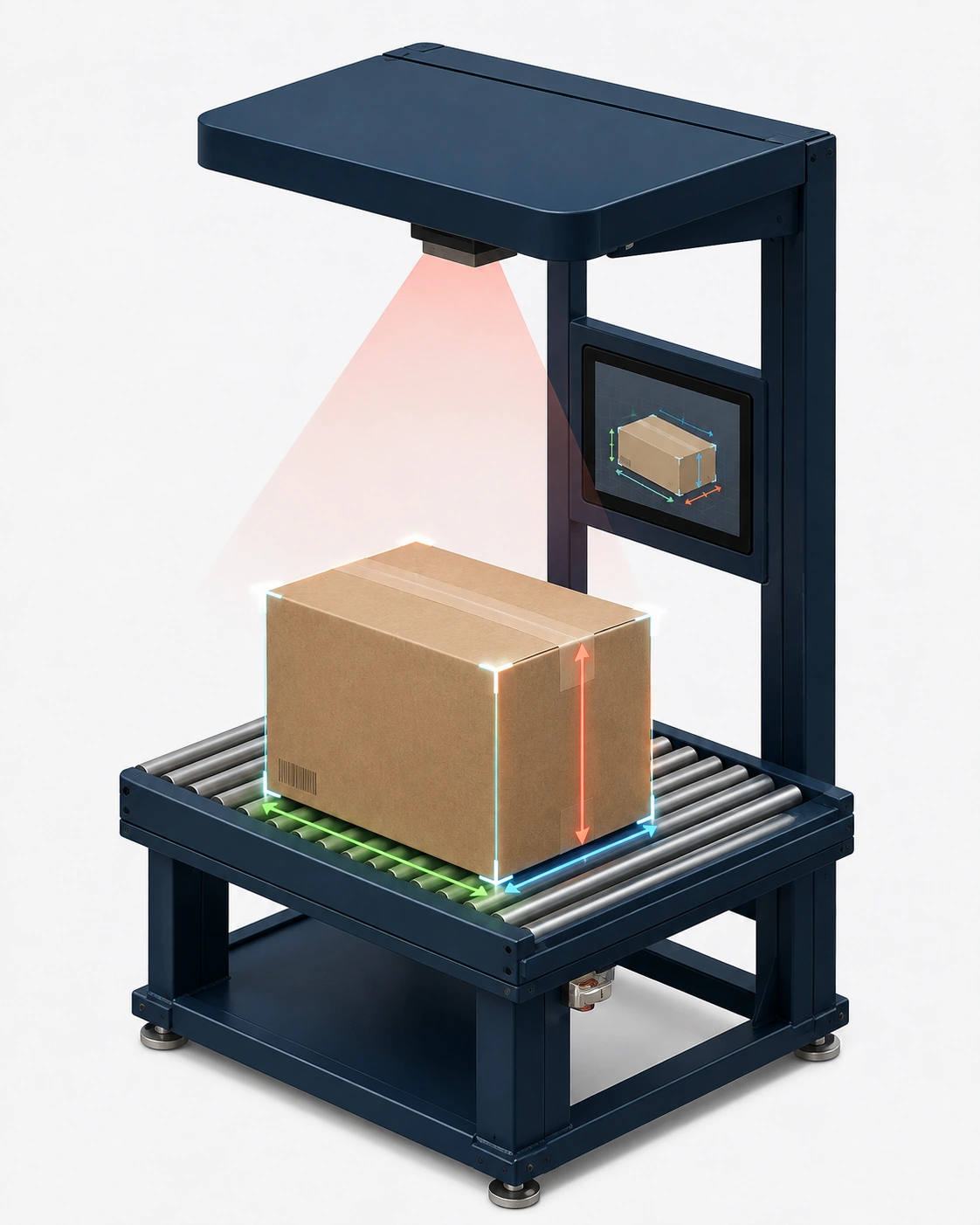 Overhead 3D depth camera installation above a conveyor for parcel volume and dimension measurement