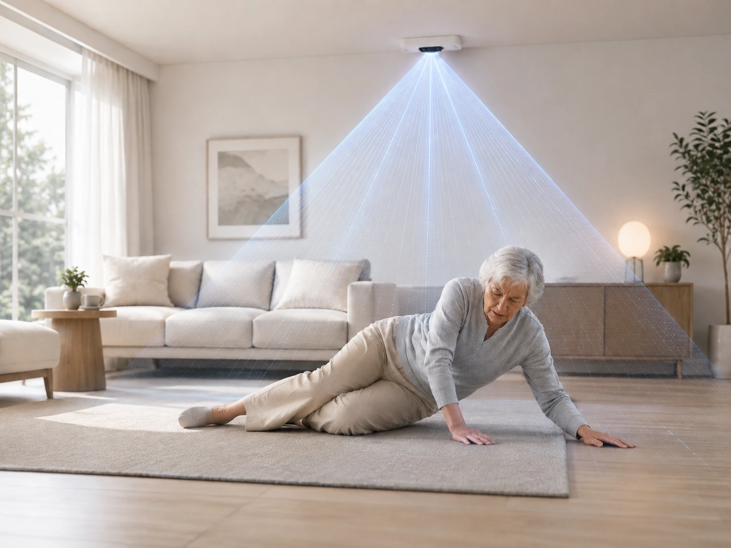 3D vision sensor monitoring an elderly person after a fall in a home environment