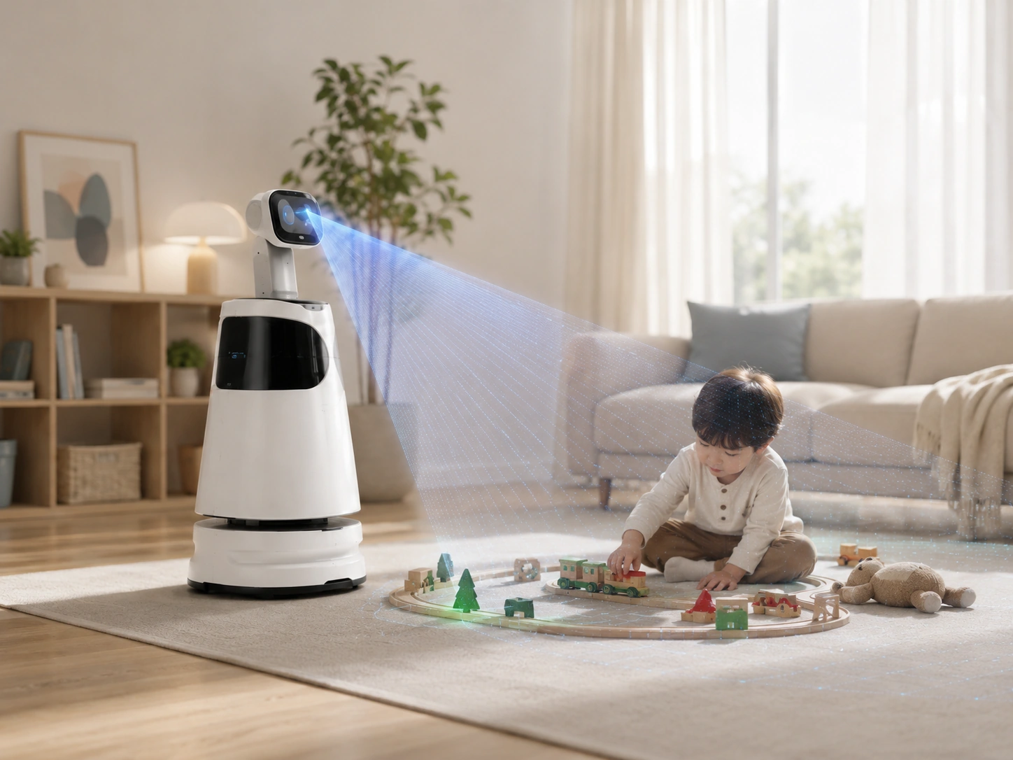 Home service robot using 3D sensing to perceive a child playing on the floor